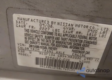 2008 Nissan Sentra 2.0S z USA, uszkodzony, nr VIN 3N1AB61E58L760101